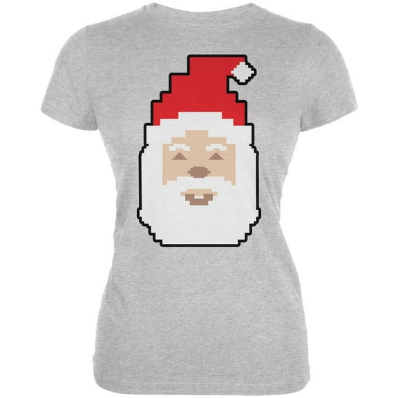 8 Bit Santa Heather Grey Juniors T-Shirt - Large