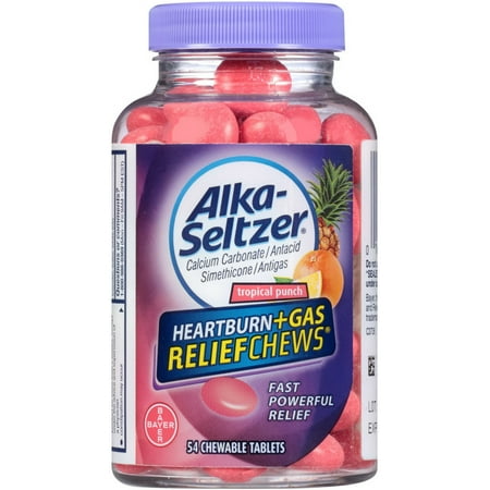 Alka-Seltzer Heartburn + Gas Relief Chews Chewable Tablets, Tropical Punch 54 ea (Pack of 3)