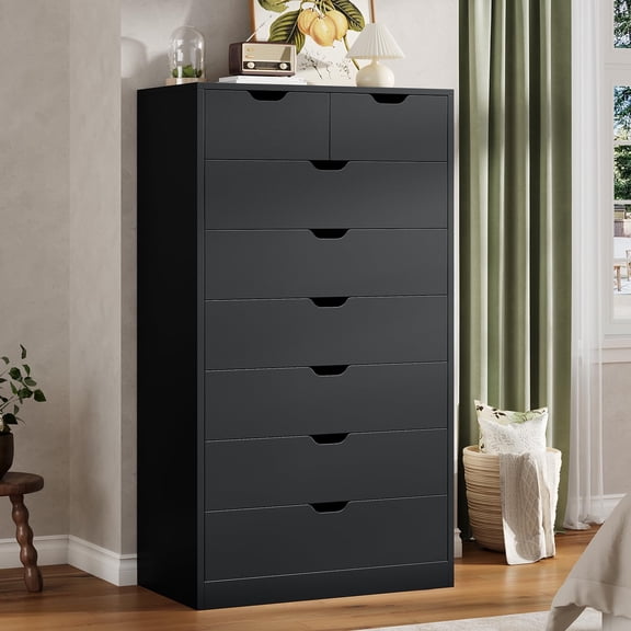 Afuhokles Black Tall Dresser Wood 8 Drawer Dressers for Bedroom, Wood Chest of Drawers Storage Cabinet.