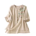 thumbnail image 1 of Primavera Tops para las Mujeres Algodón, Algodón Y Lino Impreso, Manga Corta Cuello Redondo Top / Camisa, 1 of 4