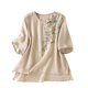 thumbnail image 1 of Primavera Tops para las Mujeres Algodón, Algodón Y Lino Impreso, Manga Corta Cuello Redondo Top / Camisa, 1 of 4