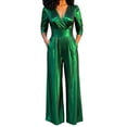 thumbnail image 2 of Ruohan Women's Metallic V-Neck Wide Leg Jumpsuit Party Romper, 2 of 6