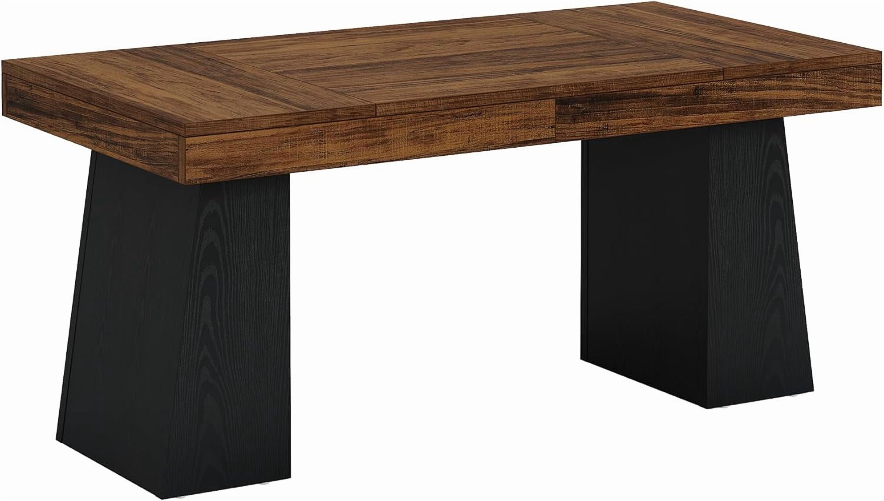 Tribesigns 55" Home Office Desk, Mid-Century Modern Executive Desk, Wood Computer Desk, Black & Brown