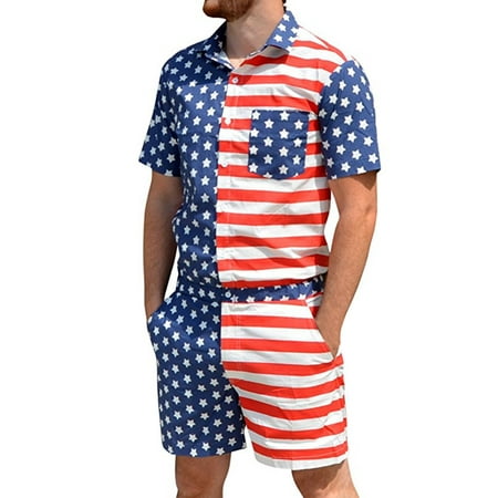 Semi Dry Mens Jumpsuit - Mens Print Short Sleeves Jumpsuits Casual Suits Set