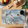 thumbnail image 2 of Blue Turtle Coastal Placemats Set of 6 Summer Beach Nautical Starfish Coral Place Mats Indoor Wipeable Table Mats Washable Cloth Dining Table Placemats for Kitchen Holiday Party Home Decor 13x19 Inch, 2 of 9