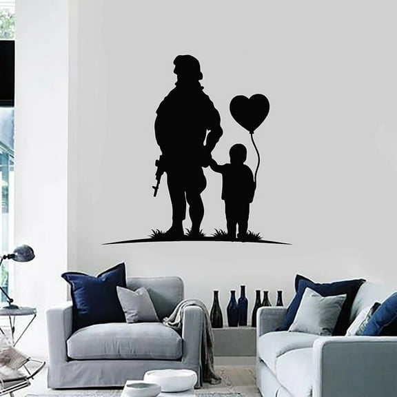Child Heart Balloon Wall Decal Soldier Military Weapon Style Home Decor for Kid Bedroom Playroom Vinyl Window Sticker Mural 28x28cm
