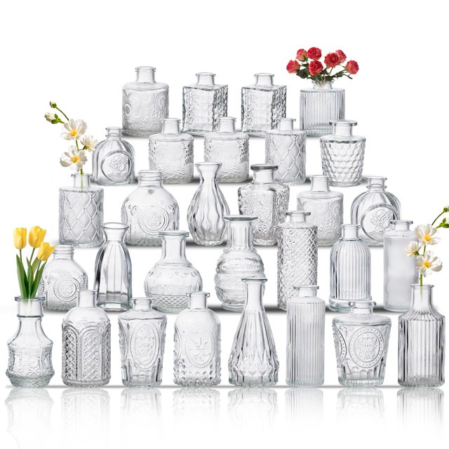 Set de jarrones de cristal BJONKZ Vintage para decoración de mesa para el hogar (30 unidades)