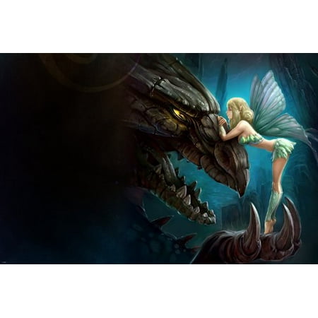 Pictures Dragon Wings - Butterfly Fairy With Pet Dragon Poster Animal Lover 24X36 Claws Wings Leaves