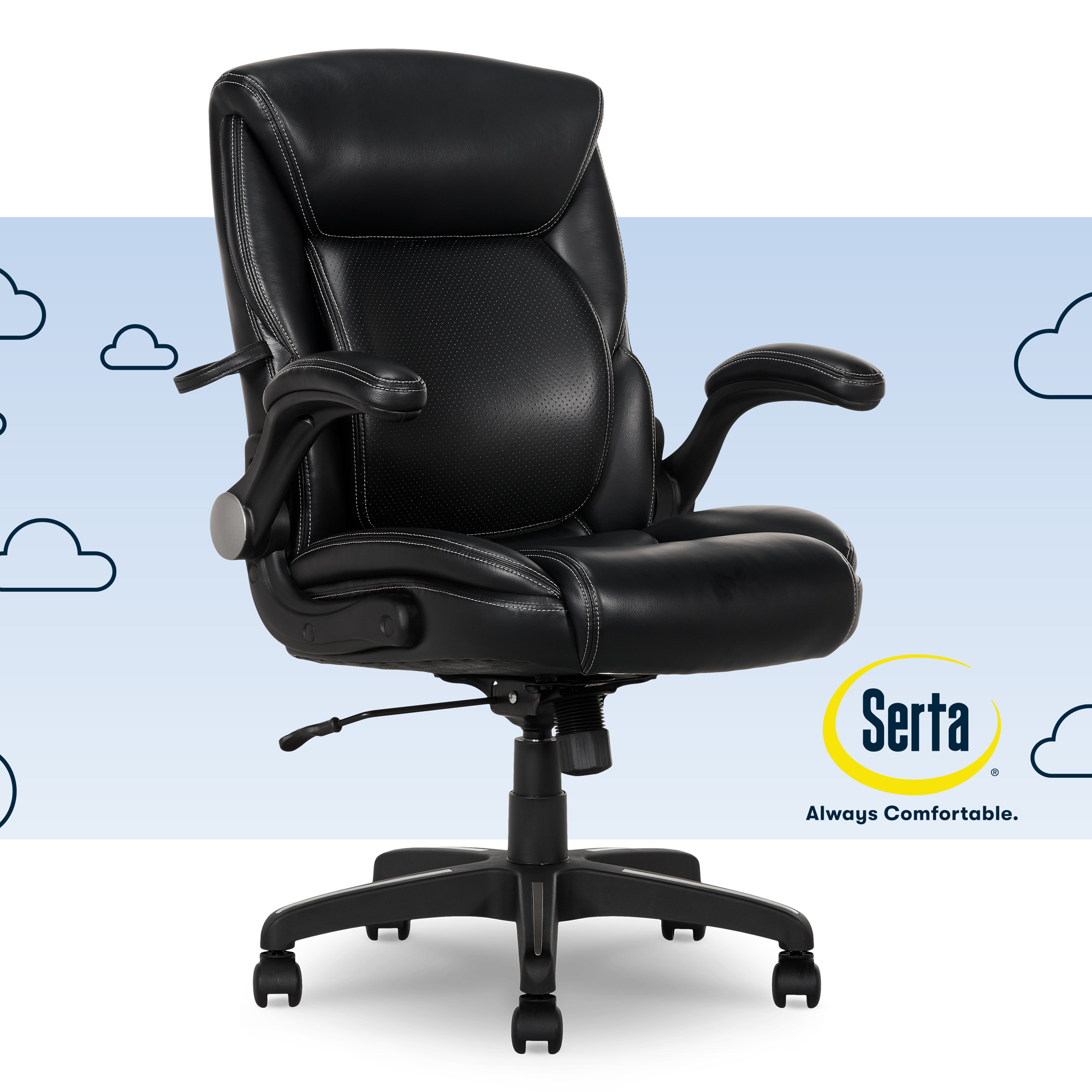Serta Air Lumbar Bonded Leather Manager Office Chair, Black