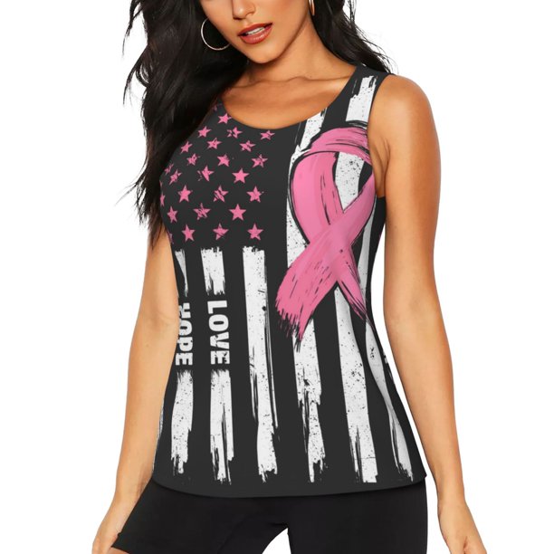 Fotbe Ribbon Breast Cancer Awareness Blusas Sin Mangas para Mujer – Estilo Casual, Corte Suelto, Slim-Fit, Cuello Redondo Deportivo, Tops de Verano para Gimnasio y Yoga-Small