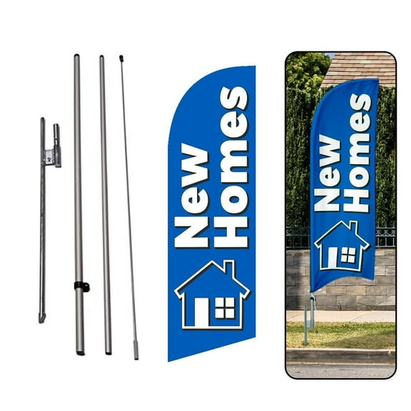 New Homes 6ft Swooper Feather Flag for Real Estate outdoor Business Advertising windless Banner with Complete Pole Kit of 8ft and Ground Stake