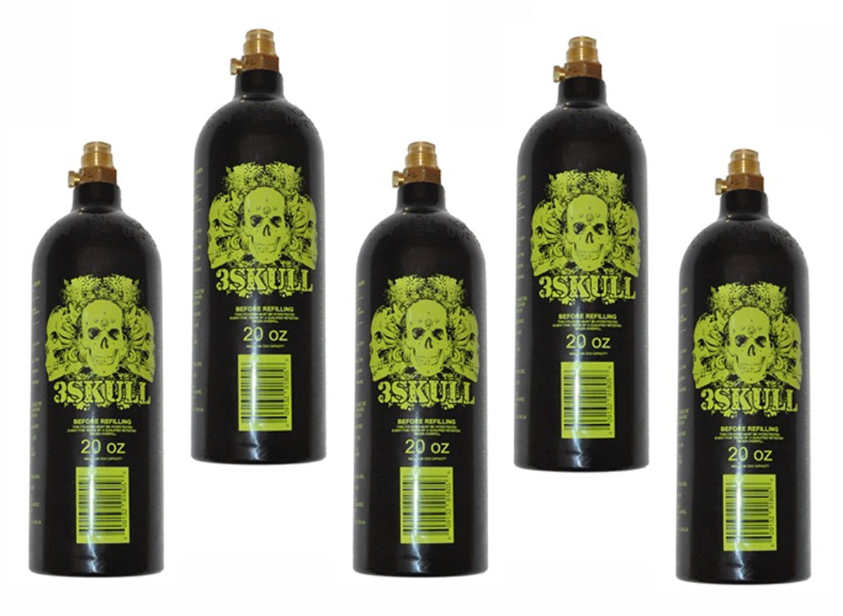 3Skull Paintball 20oz Co2 Complete Tanks w/ Pin Valve 5 Pack