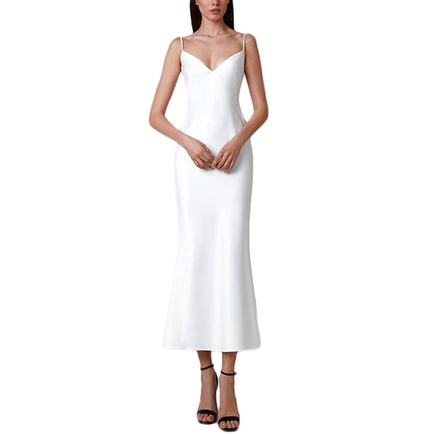 Txlixc Vestido de mujer casual, vestido largo con tirantes de cuello en V Txlixc moda