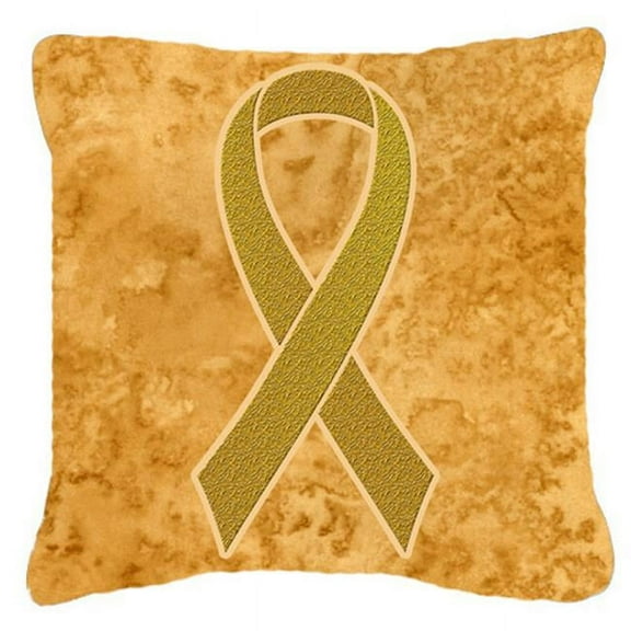 14 x 14 In. Gold Ribbon for Childhood Cancers Awareness Indoor & Outdoor Fabric Decorative Pillow