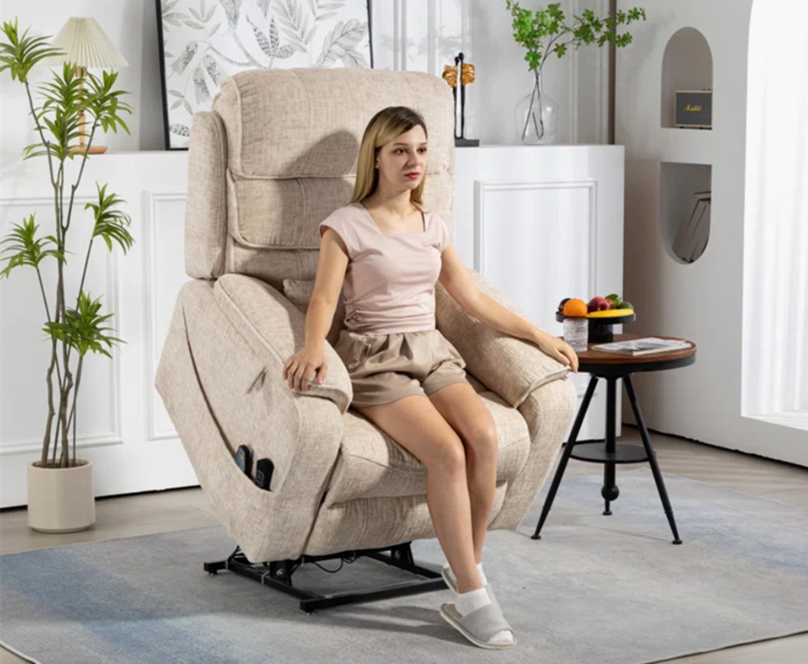 LITVZ Large Lift Chairs Recliner for Elderly, Infinite Position Dual Motor Power Lay Flat, Stand Up Recliner Lift Chair with Massage and Heat, Lumbar Pillow, Wireless Charging & Cup Holder
