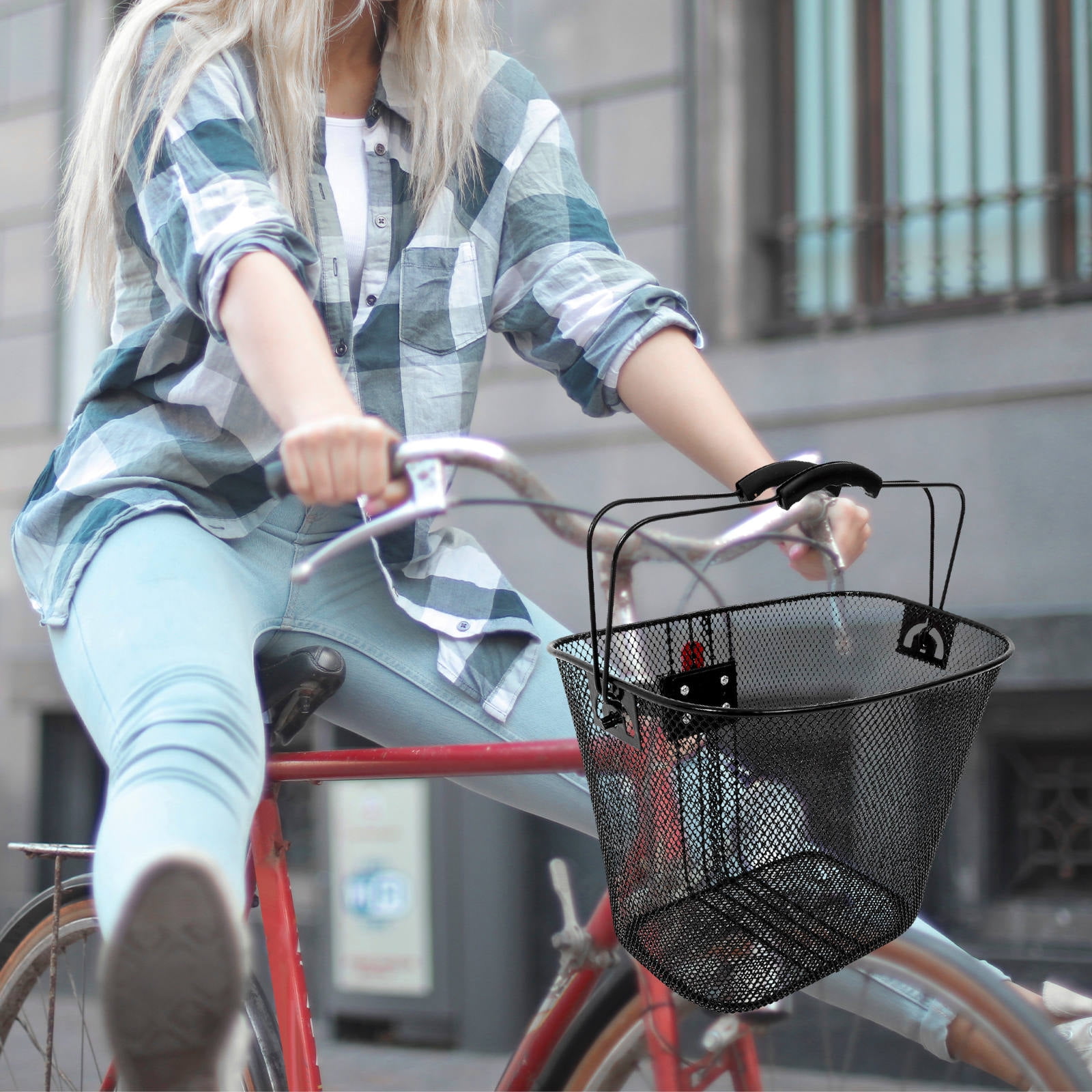 PBPBOX Black Metal Bicycle Basket Front Handlebar Detachable Bike Basket for Outdoor Use and Decoration