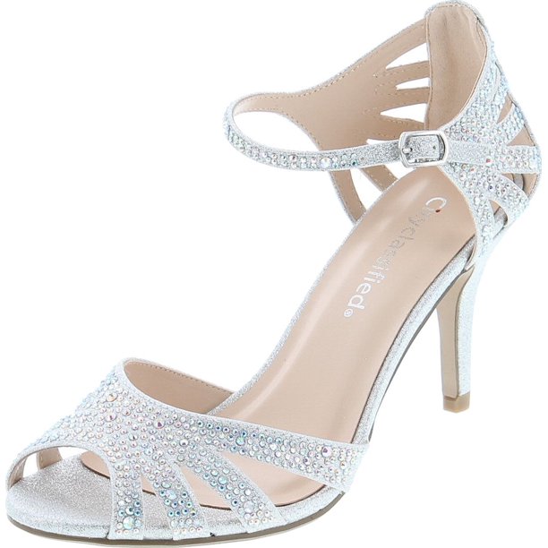 silver rhinestone low heels