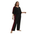 thumbnail image 2 of WBQ Womens Soft Pajama Set Short Sleeve Pajama Tops & Long Pajama Pants Two Piece Lounge Sets Sleepwear, 2 of 6