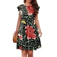 thumbnail image 1 of Pop Seller Summer Beach Dress For Women Casual Round Neck Tunic Ruffle Short Sleeve A-Line Tiered Babydoll Dress Flowy Mini Dress Red 2XL, 1 of 7