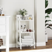 3-Tier Ladder Shelf, Bathroom Shelf Freestanding, 3-Shelf Spacesaver Open Wood Shelving Unit, Ladder Shelf (White)