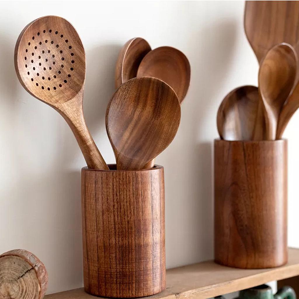 Wooden Cooking Utensils For Kitchen With Utensils Holder And - Temu