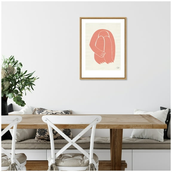 Kate and Laurel Head Down I Terracotta Silhouette Framed Canvas Wall Art by Simon West 18 x 24 Sylvie Natural, Modern Contemporary, Abstract Art for Wall Decor, Living Room, Bedroom