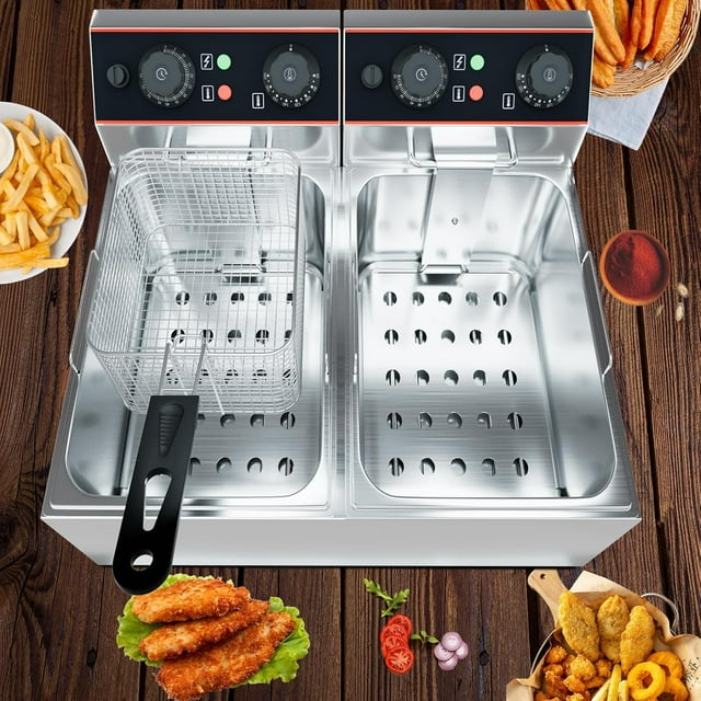 EastVita Friteuse Électrique Commerciale de 8 L avec 2 Paniers, Acier Inoxydable