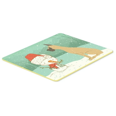 Cropped Fawn Great Dane Snowman Christmas Kitchen or Bath Mat 24x36