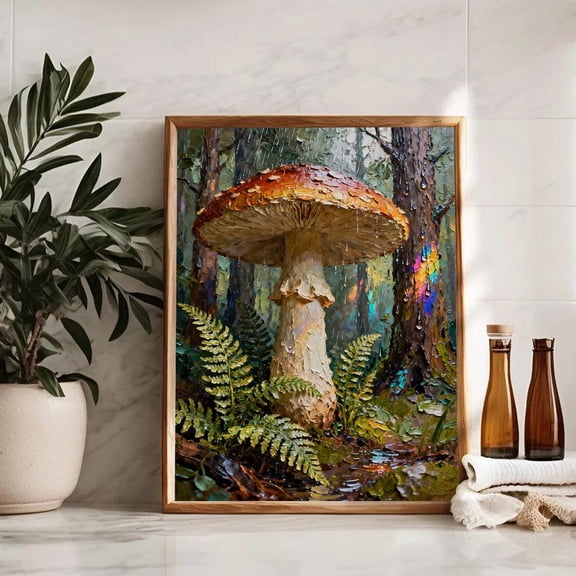 Mushroom Forest Textured Fungi Art Home Decor, 8x12 UNFRAMED