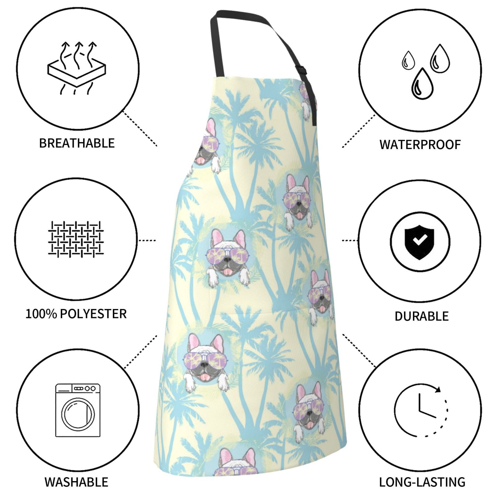 Vsdgher French Bulldog 3 Waterproof Apron with 2 Pockets Kitchen Chef Aprons Bibs for Grooming Cooking Baking Painting Gardening