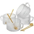 thumbnail image 1 of Set of 4 Glass Coffee Mugs, 14 Oz Clear Glass Cups with Golden Spoons, Vintage Embossed Coffee Cups Set for Latte, Espresso, Cappuccino, Cereal, Yogurt, Tea and Hot Beverage, 1 of 8