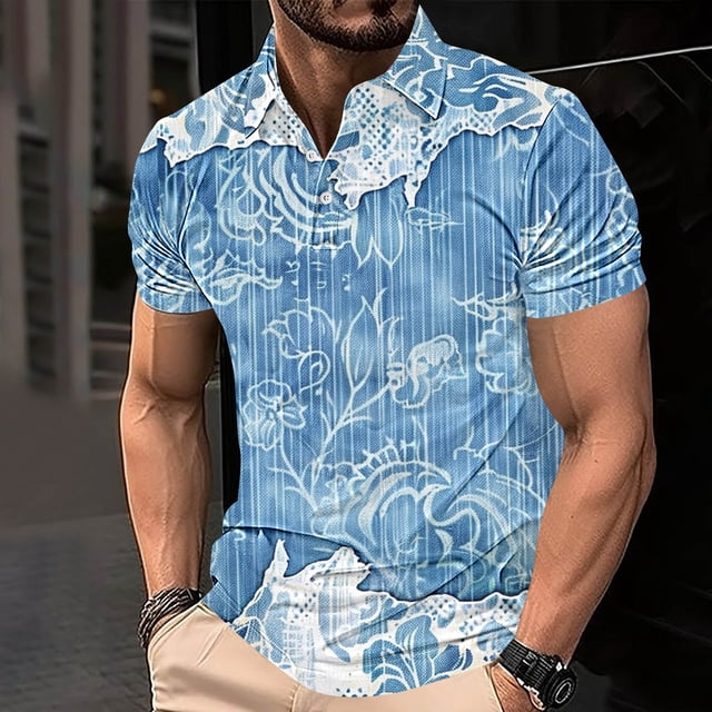 Weiqiqre Hauts pour Hommes Été Bouton Imprimé Manches Courtes Col Rabattu Coupe Régulière, Taille TP-4TG