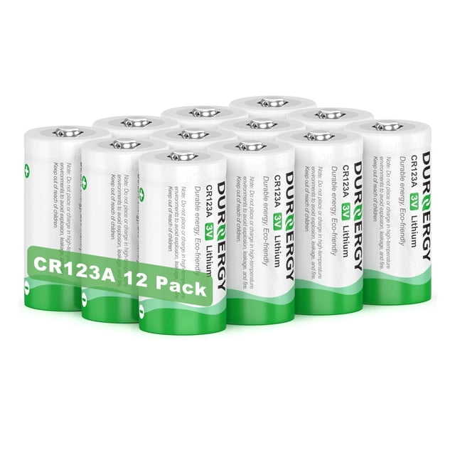 Pilas de litio DURNERGY CR123A, 3 V, 10 años, paquete de 12