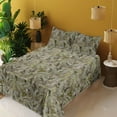 thumbnail image 2 of Ambesonne Leaves Greenery Fitted & Flat Sheet with Shams 4 Pcs Set, Tropical Leaf Boho, Queen, Olive Green Taupe, 2 of 5