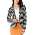 thumbnail image 1 of Blazer de rayas negro de mujer con solapa muesca y botones de manga larga 3XL, 1 of 8
