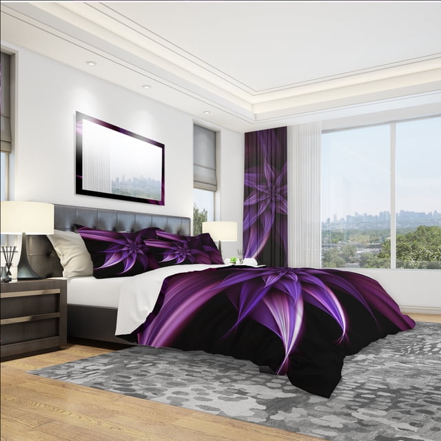 Designart 'Fractal Flower Purple' Modern & Contemporary Bedding Set - Duvet Cover & Shams