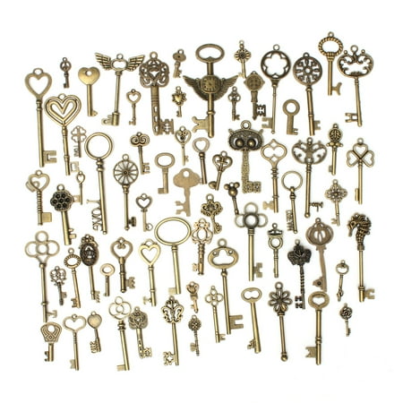 - 69Pcs Vintage Retro Style Bronze Skeleton Key Fancy Charm Heart Pendant Decor Gift