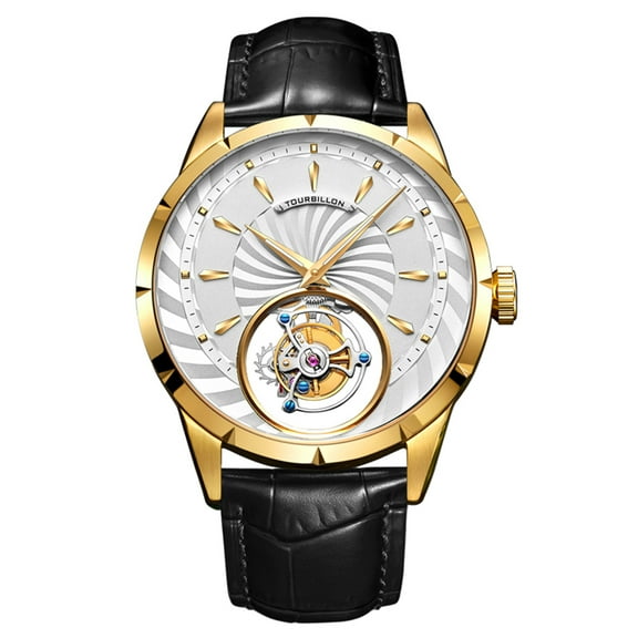 AESOP Men Mechanical Tourbillon Watches Hand Wind Sapphire Stainless Steel Skeleton Wrist Watches 50M Waterproof Luxury Business Watch with Genuine Leather Strap