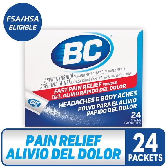 BC Powder Original Strength Pain Reliever, Aspirin Dissolve Packs, Body Aches & Pains Relief, 24 Ct