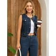 thumbnail image 3 of DARING DIVA Women's Sleeveless Denim Vest with Pearl Embellishments M Deep Blue, 3 of 7