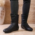 thumbnail image 2 of Rokment Slouchy Wide Mid Calf Boots for Women with Low Heels Vintage Fashion Casual Leather Round Toe Slip on Short Dress Booties Black Size 6, 2 of 8