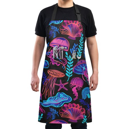 Magic Jellyfish and Starfish Kitchen Apron with 2 Pockets Adjustable waterproof Cooking Aprons for Women Men Chef