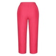 thumbnail image 3 of WIZUTIZ Womens Capris for Summer Breathable Relaxed Baggy Wide Leg Summer Pants Elastic Stretch Mid Rise 3/4 Length Summer Pants Solid Cropped with Pockets Pants for Teen Girls Gym Street Red, 3 of 4