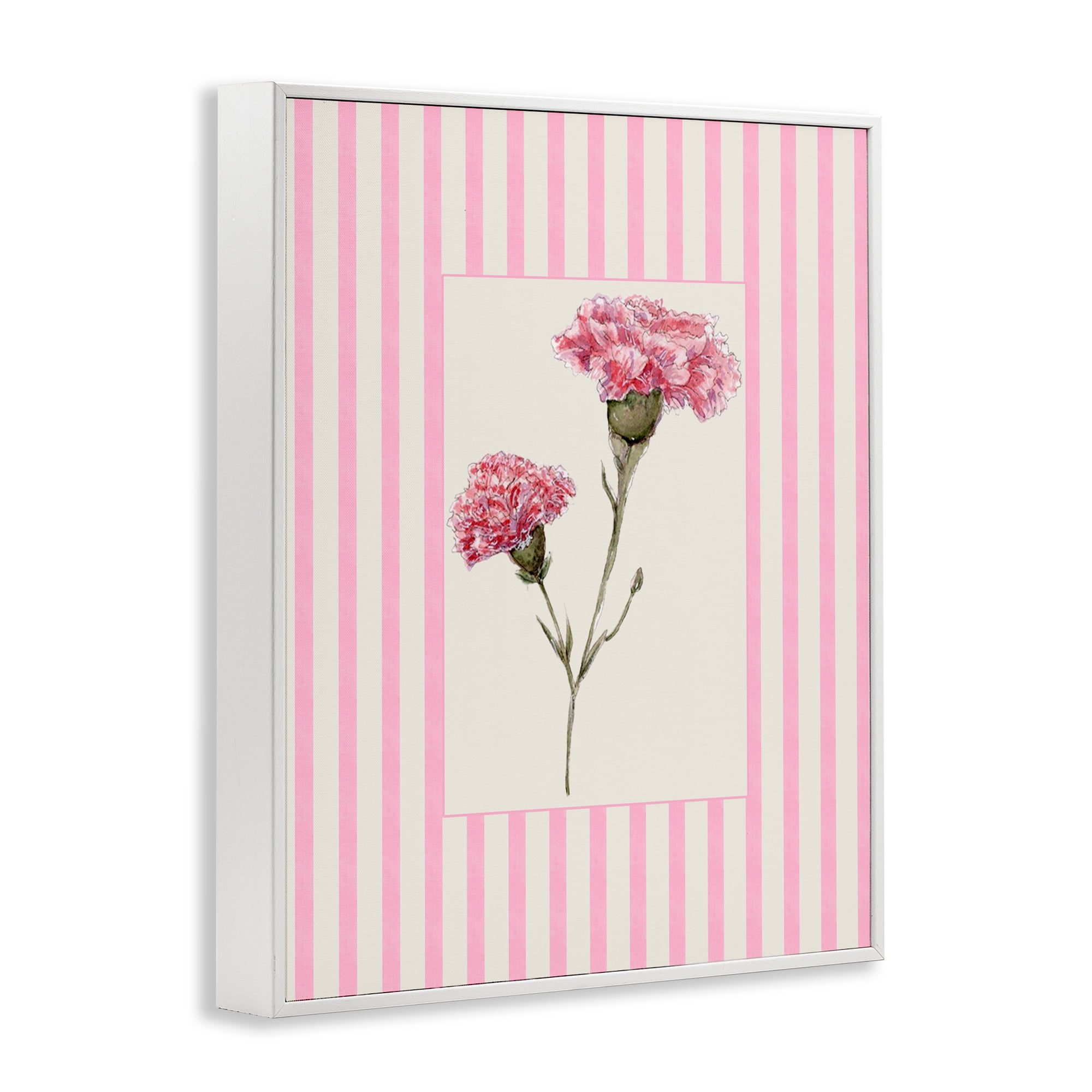Pink Stripe Carnation White Framed Giclee Art, design by Lisa Wehmeyer