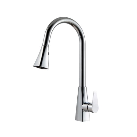 Houzer CAT-172-PC Single Hole Kitchen Faucet with Solid Stainless Steel Body Pullout ABS Sprayer with Three Function Spray Easy Clean Aerator