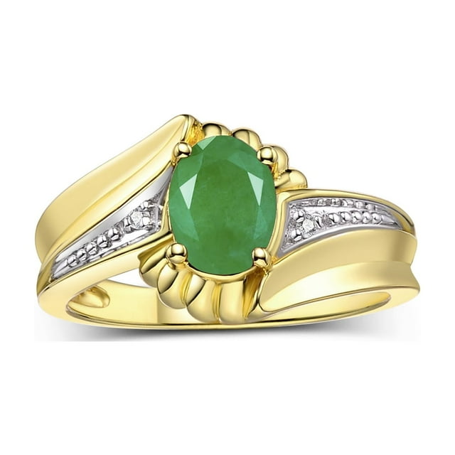 RYLOS Rings for Women 14K Yellow Gold Swirl Z Ring 7X5MM Oval Gemstone & Diamond Rings May Emerald Jewelry Size 8
