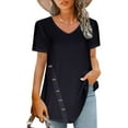 thumbnail image 2 of HAPIMO Women's Trendy Loose Button Pullover Dressy Tunic Clearance V Neck Shirts Casual Relaxed Workout Blouses for Teen Girls Solid Color Summer Tees Short Sleeve Black S, 2 of 6