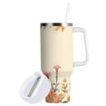 thumbnail image 2 of Flowers on Yellow Tumbler with Handle and Straw Insulated Travel Mug Reusable Stainless Steel Water Bottle 30 oz, 2 of 7