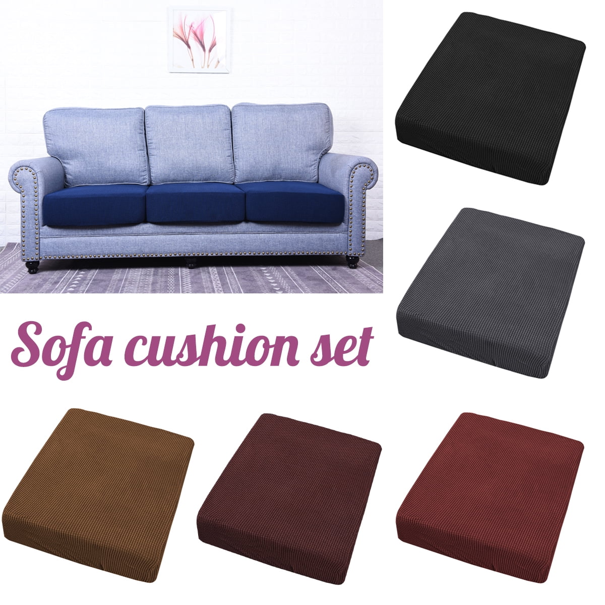 1/2/3/4 Seater Black Faux Leather Sofa Seat Cushion Covers Replacement Slipcover 