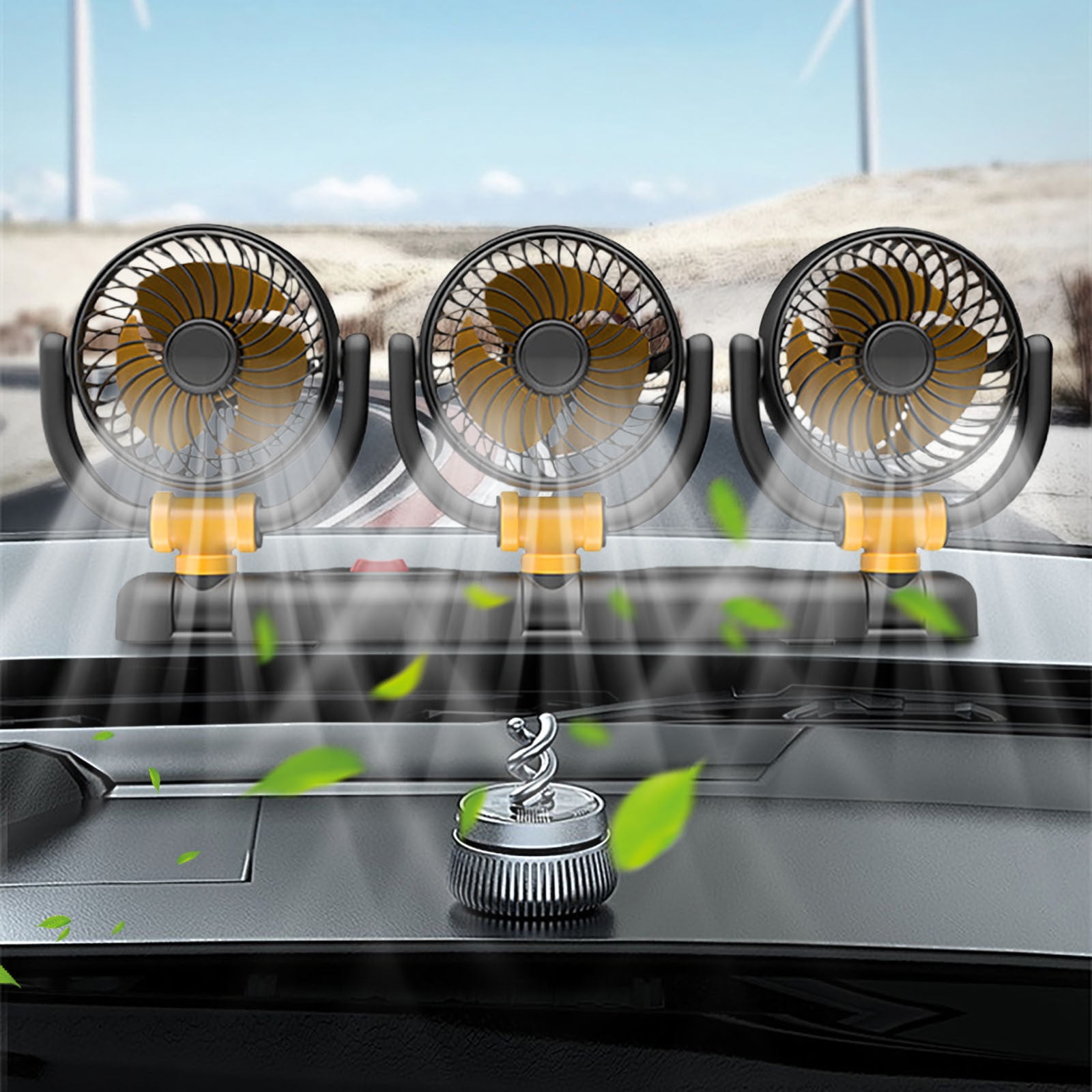 Car Fan with Three Heads, Multi-functional Mobile Phone Stand, Powerful Airflow, Adjustable Direction for Car and Truck, Easy Installation, Energy Efficient, Ideal for Long Drives and Road Trips